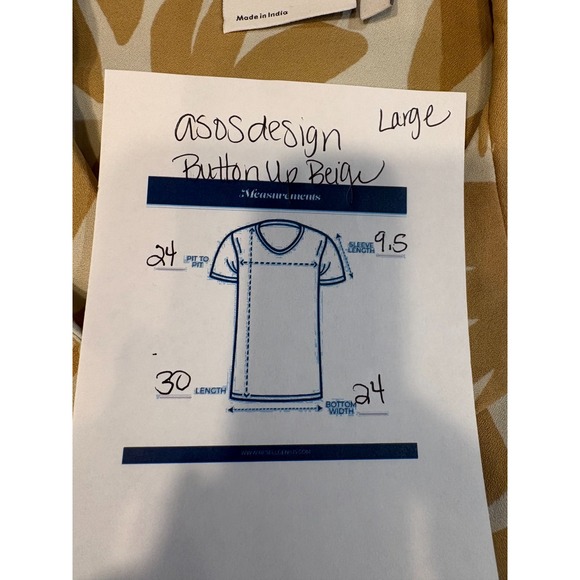 ASOS DESIGN Men's Large L Tan Beige Button Up Shirt Short Sleeve Trendy Chic - Picture 9 of 9